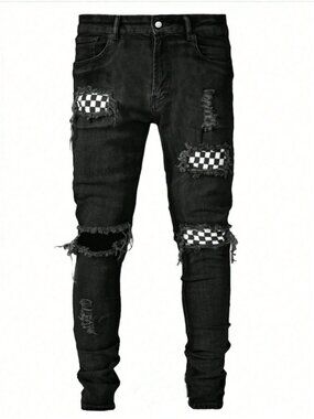 Men's Black and Checkered cutouts Lakenzie Jeans 30x32 Size XS